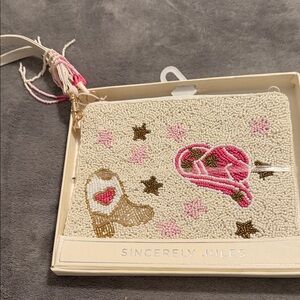 Beaded Pouch with Pink and Brown Design